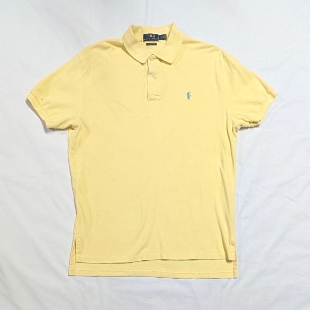 Polo Ralph Lauren Men Classic Fit Short Sleeve Polo Shirt Yellow Blue Pony Large